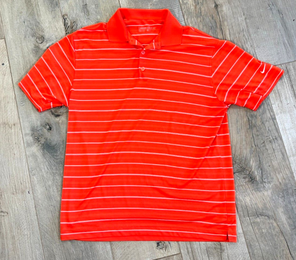 Nike Golf Polo Orange White Striped Dri Fit Mens Medium